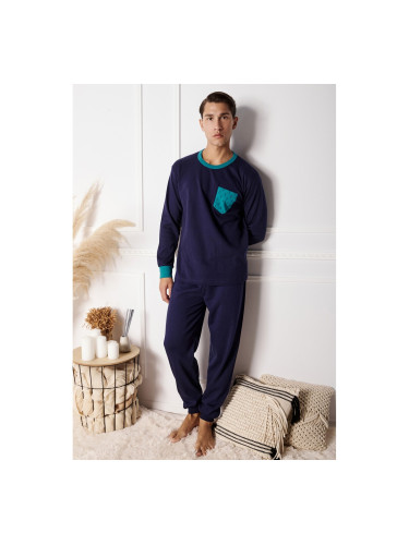 Мъжка пижама с два цвята и джоб Синьо