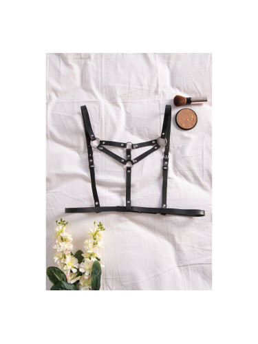 Кожено бюстие с двойно V на гърдите Черно