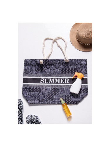 Сламена чанта с  лого Summer и пейсли Черно