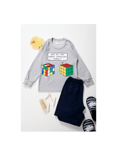 Детска пижама с Кубът на Рубик Сиво
