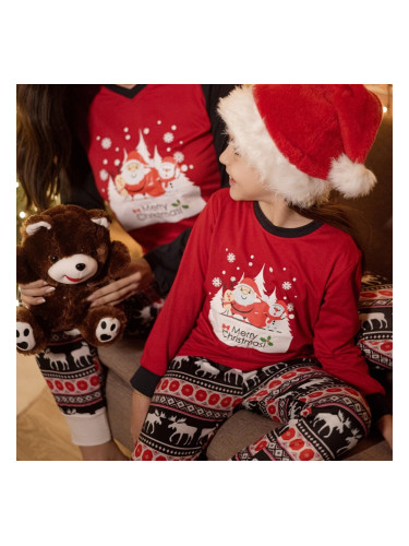 Детска коледна пижама с logo Merry Christmas Червено