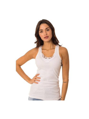 Широка тениска с презрамки и мотив Бяло