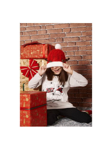 Детска коледна пижама с лого и капачка Сиво