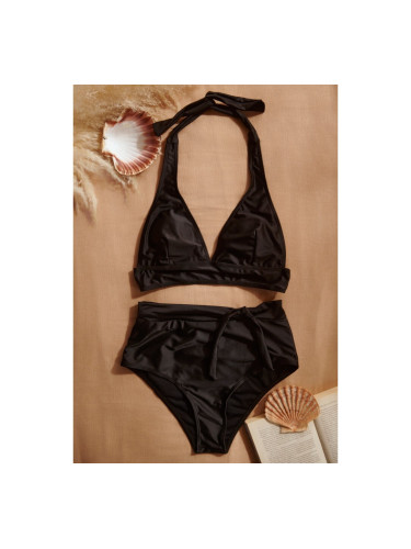 Бански бикини с триъгълен топ и обикновени бикини с висока талия Черно