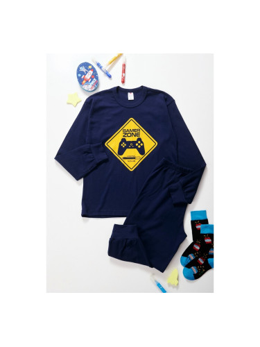 Пижама за тийнейджъри с дизайн на контролер за видеоигри Синьо