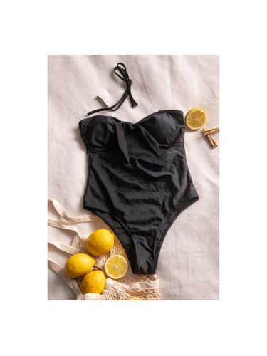 Цял бански strapless с отвор в корема Черно