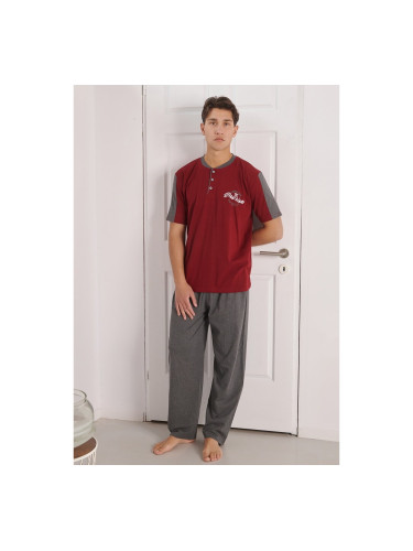Мъжка пижама размер макси с дълъг панталон с кръгли букви Бордо