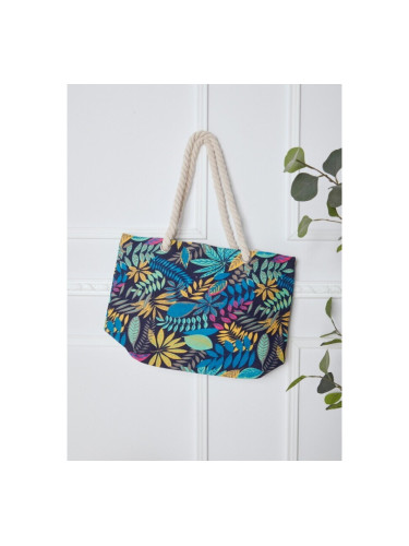 Чанта от плат с цветни листа (44x14x32см) Синьо