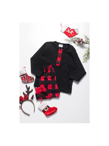 Детска пижама с logo и каре панталон Черно