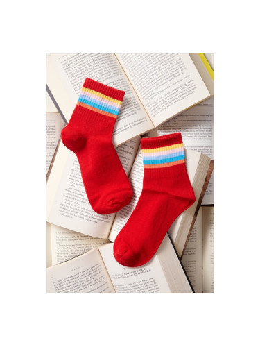 Дамски чорапи на цветни райета Червено
