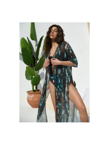 Плажно кимоно със странична цепка Зелено