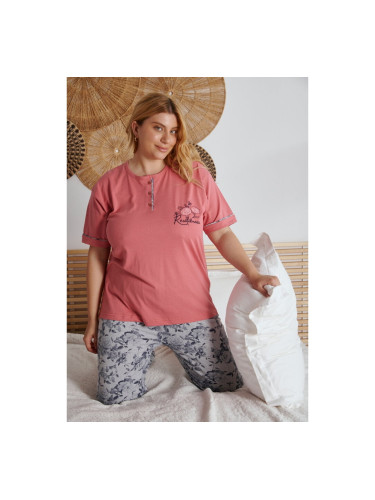 Дамска пижама  макси размер  с дълъг панталон и цветя Корал