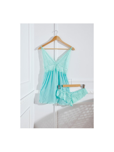 Неглиже с дантелени детайли Синьозелено