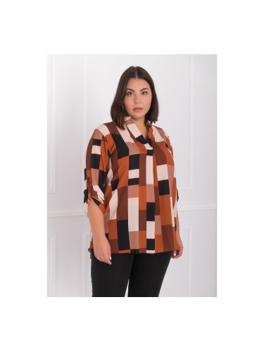 Блуза plus size с каре дизайн Кафяво