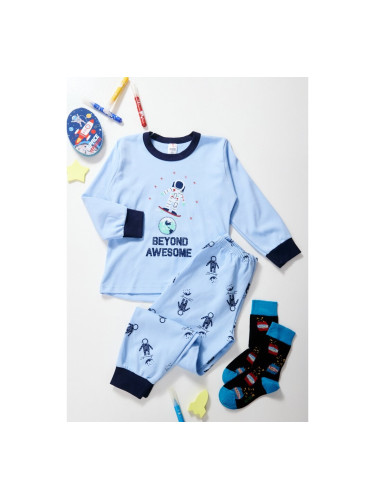 Детска пижама с космонавт и лого Светло синьо