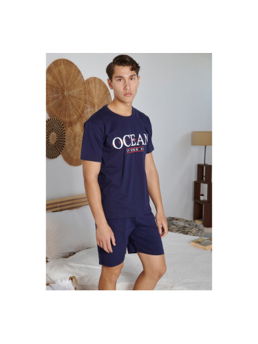 Мъжка пижама с къси панталони и лого OCEAN Синьо