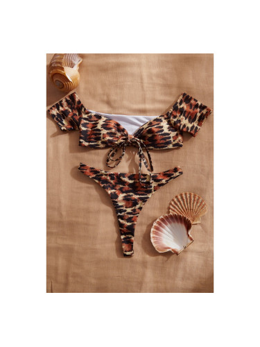 Бански бикини с горна част на животински принт и прашки Леопард