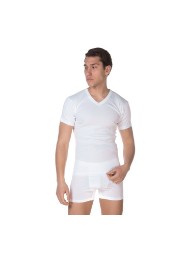Мъжка тениска с къс ръкав и V деколте Бяло