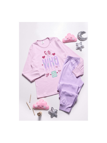 Тийнейджърска пижама с букви и сърца Розово