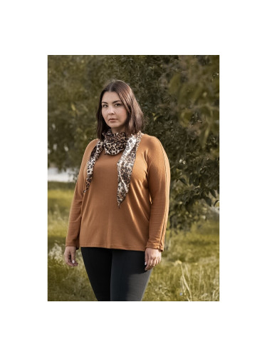 Плетена блуза plus size с animal print шал Кафяво