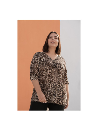 Блуза plus size animal print с цип Кафяво