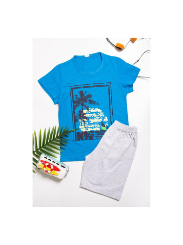 Детска пижама с дизайн на палмово дърво Синьо