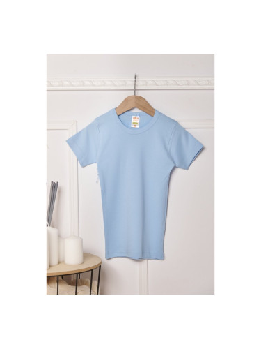 Детска едноцветна долна тениска с къс ръкав Светло синьо