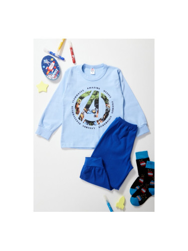 Детска пижама с лого на супер герой Светло синьо