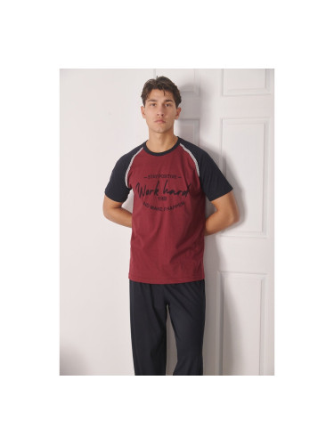 Мъжка пижама  размер макси с дълъг панталон с лого и два цвята Бордо