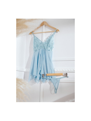 Неглиже с дантела Светло синьо
