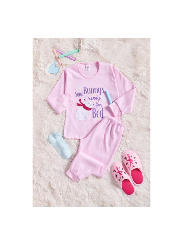 Детска пижама със зайче и лого Розово