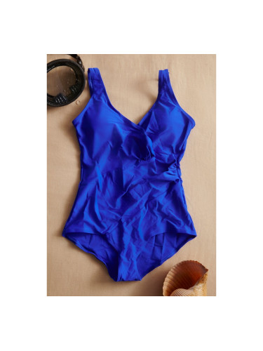 Размер макси бански костюм с разкроен дизайн Синьо