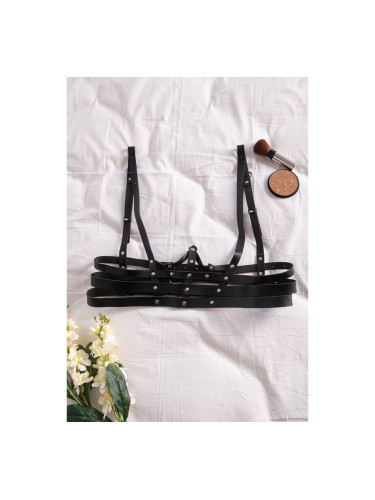 Кожено бюстие с троен колан Черно