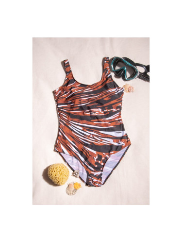 Plus size цял бански с кафяви райета Кафяво