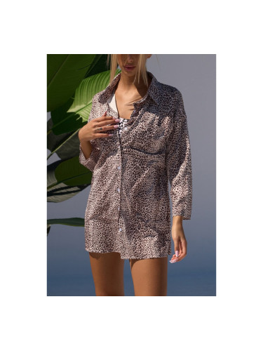Плажна риза с animal print Кафяво