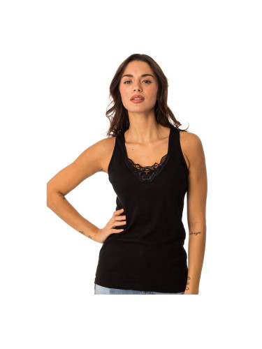 Широка тениска с презрамки и мотив Черно