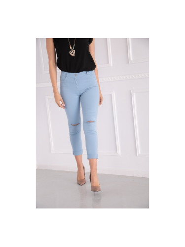 Панталон с висока талия с накъсване Светло синьо