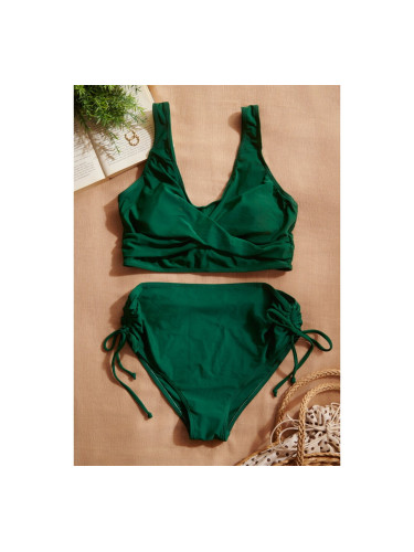 Бански бикини с разкроена горна част и бикини с висока талия Зелено