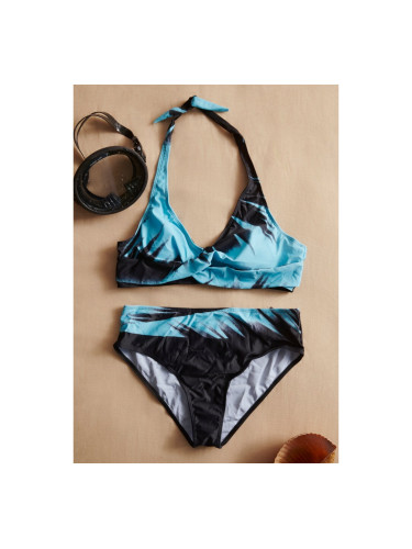 Бикини размер макси с триъгълна горна част и обикновени бикини Тюркоазено