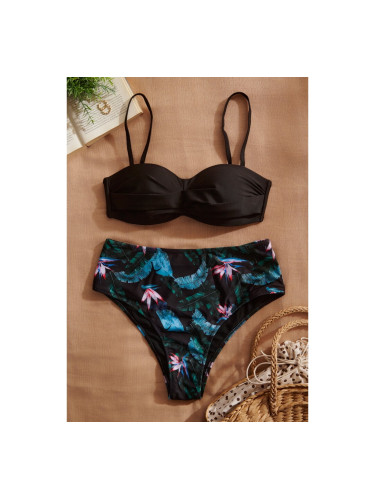 Бански бикини с топ без презрамки и бикини бразилиана с висока талия Цветно