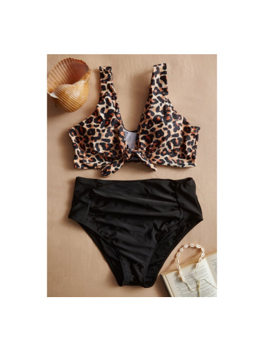 Размер макси бански с животински принт и обикновени бикини Леопард
