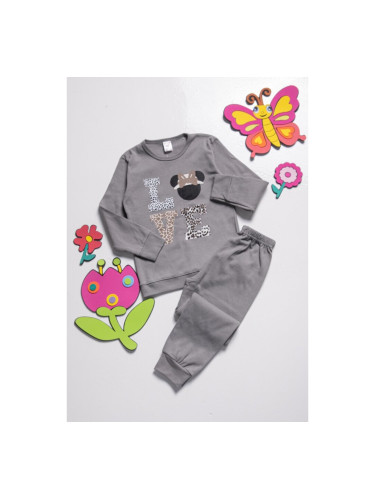 Детска пижама с LOVE дизайн и animal prints детайли Сиво