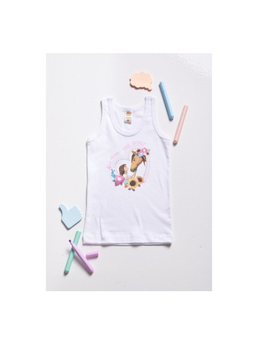 Детска тениска без ръкави с момиче и конче Бяло
