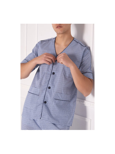 Класическа мъжка пижама с копчета Светло синьо