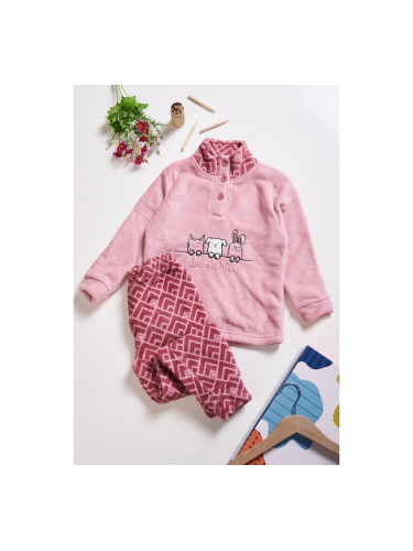 Детска поларена пижама с животни Розово