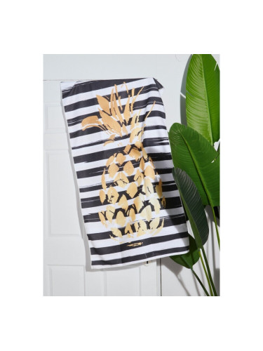 Плажна хавлия на райета с ананас (70x150см) Черно и бяло