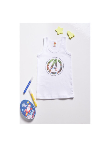 Детска тениска без ръкави с лого на супер герой Бяло