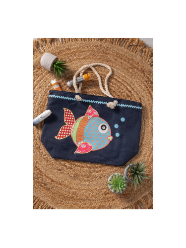 Сламена чантичка с рибка Синьо