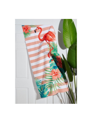 Плажна кърпа на райе с фламинго  (70x150cm) Пепел от рози