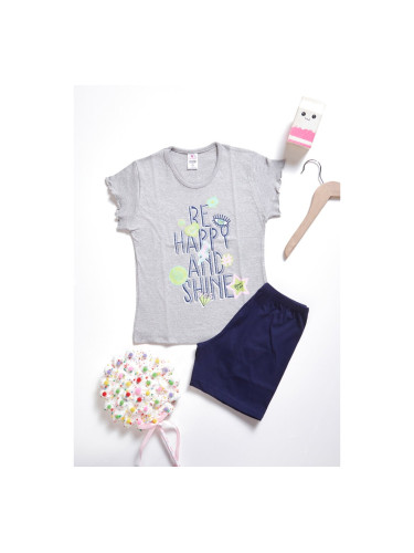 Детска пижама с лого и щампи Сиво